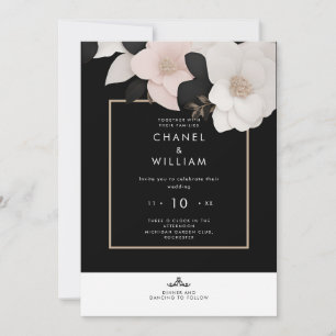 Chanel-inspired black floral wedding invitation