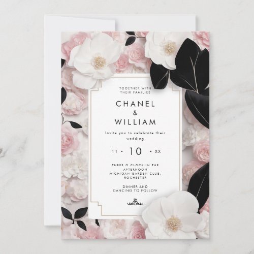 Chanel_inspired blush pink floral wedding invitation