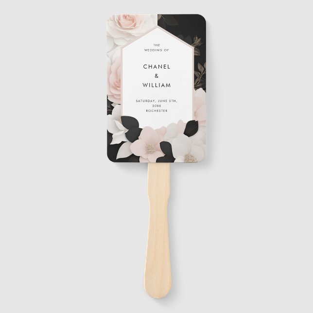 Chanel-inspired luxurius wedding program hand fan (Front)