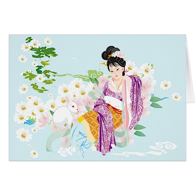 Chang E, Bunny, Blossoms Moon Festival Cards (Front Horizontal)