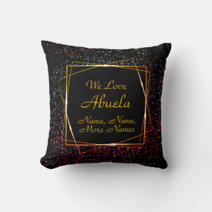 Change Abuela Name Add Kids Names Black Gold Red Throw Pillow