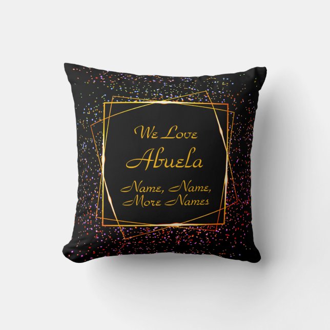 Change Abuela Name Add Kids Names Black Gold Red Throw Pillow (Front)