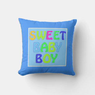 Change Add Name & Text on Back Sweet Baby Boy Blue Throw Pillow
