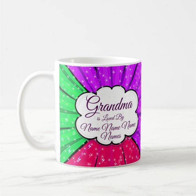 Change Add Names Grandma Is Loved By Green Purple Coffee Mug (Left)