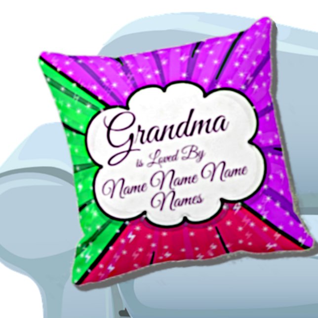 Change Add Names Grandma Is Loved By Green Purple  Throw Pillow (Creator Uploaded)