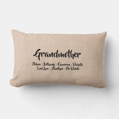 Change Add Names Grandmother Grandchildren Names  Lumbar Pillow