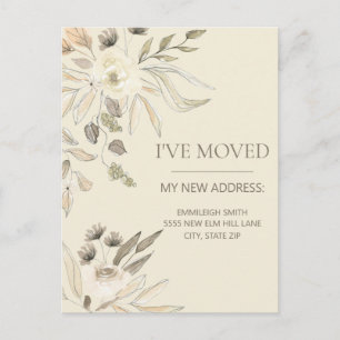 Change Address Cream Brown Watercolor Floral Postcard