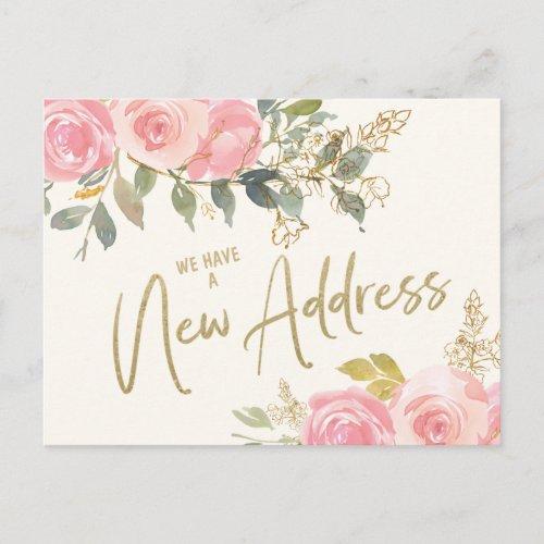 Change Address Elegant Blush Pink Floral Gold Postcard