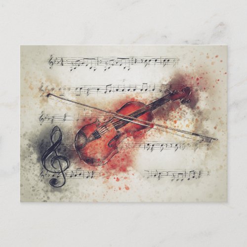 Change Address Watercolor Violin Sheet Music Postcard