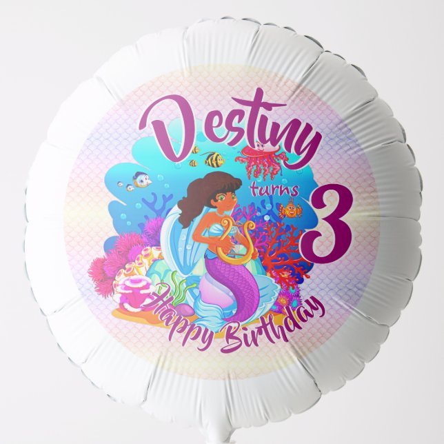 Change Age Name Mermaid Birthday Party Personalize Balloon (Front)