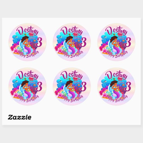 Change Age Name Mermaid Birthday Party Personalize Classic Round Sticker