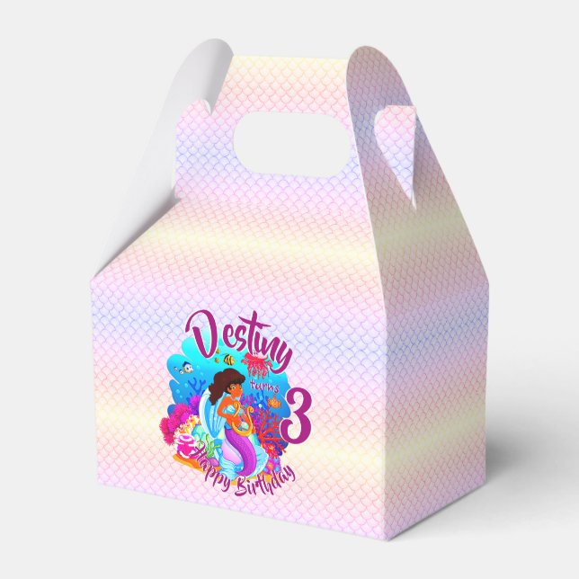 Change Age Name Mermaid Birthday Party Personalize Favor Boxes (Front Side)