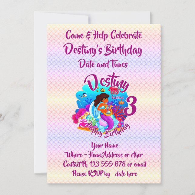 Change Age Name Mermaid Birthday Party Personalize Invitation (Front)