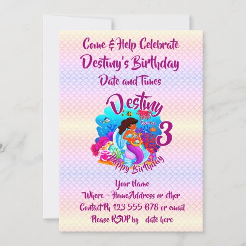 Change Age Name Mermaid Birthday Party Personalize Invitation