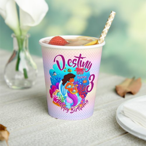 Change Age Name Mermaid Birthday Party Personalize Paper Cups