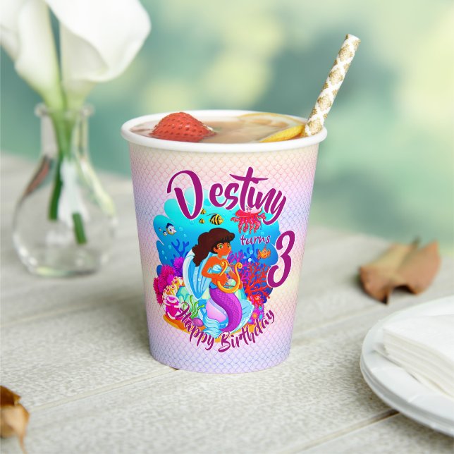 Change Age Name Mermaid Birthday Party Personalize Paper Cups (Insitu)
