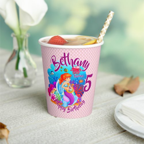 Change Age Name Mermaid Birthday Party Personalize Paper Cups