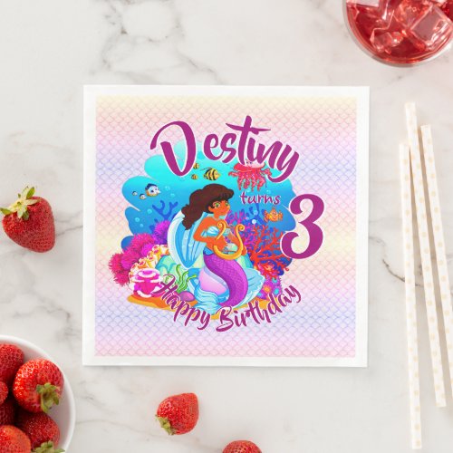 Change Age Name Mermaid Birthday Party Personalize Paper Dinner Napkins