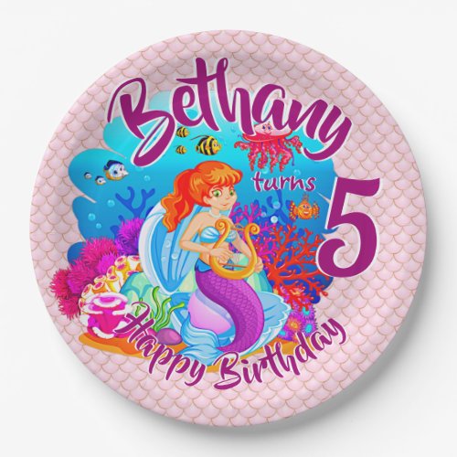 Change Age Name Mermaid Birthday Party Personalize Paper Plates