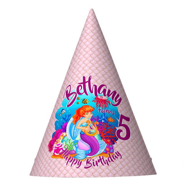 Change Age Name Mermaid Birthday Party Personalize Party Hat (Front)