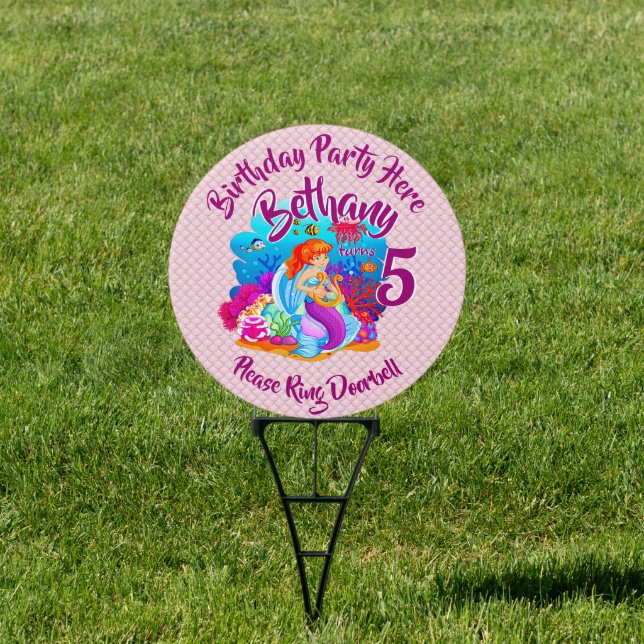Change Age Name Mermaid Birthday Party Personalize Sign (Insitu)