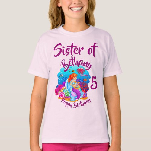 Change Age Name Mermaid Birthday Party Personalize T_Shirt