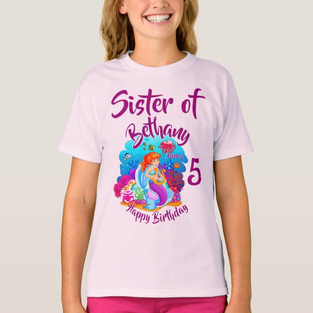 Change Age Name Mermaid Birthday Party Personalize T-Shirt (Front)