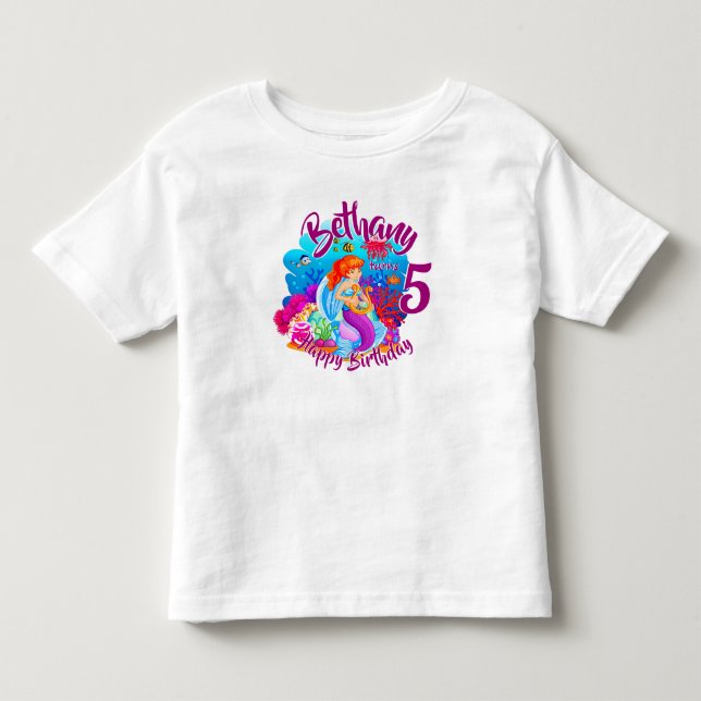 Change Age Name Mermaid Birthday Party Personalize Toddler T-shirt (Front)