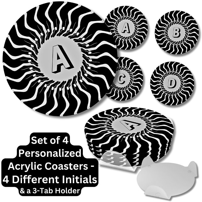 Change ALL Initials, Elegant Black Design on Gray Coaster Set (Creator Uploaded)