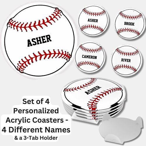 Change ALL Names  Baseball Themed Set of 4 Round  Coaster Set