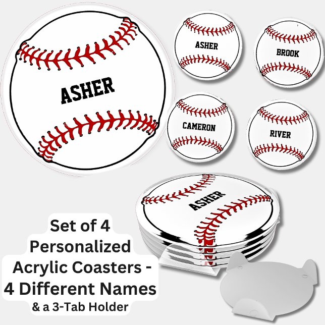 Change ALL Names,  Baseball Themed Set of 4 Round  Coaster Set (Creator Uploaded)