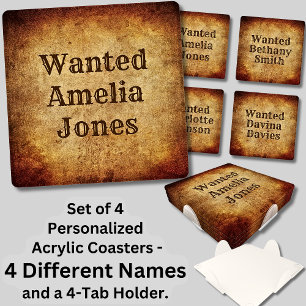 Change ALL Names, Grungy Brown Vintage Wild West Coaster Set