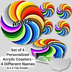 Change ALL Names, Multicolor Swirl Set 4 Round Coaster Set