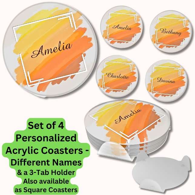 Change ALL Names, Orange Brush Strokes  Coaster Set (Creator Uploaded)