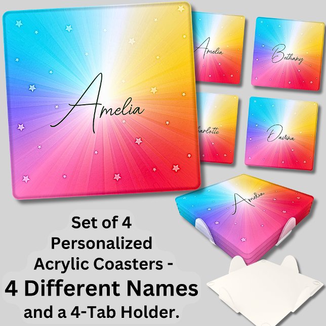 Change ALL Names, Soft Rainbow Sunburst Coaster Set (Creator Uploaded)