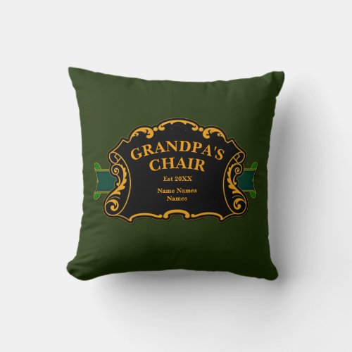 Change All Names This is Grandpas Chair Grandkids Throw Pillow