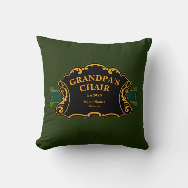 Change All Names This is Grandpa's Chair Grandkids Throw Pillow (Front)