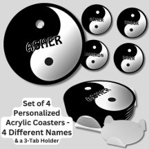 Change ALL Names, Yin Yang Black White Set 4 Round