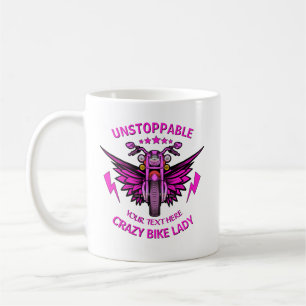 Change ALL Text Add Name Pink Motorcycle Wings Coffee Mug