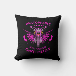 Change ALL Text Add Name Pink Motorcycle Wings     Throw Pillow
