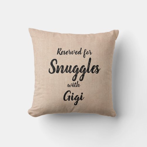 Change ALL Text Add Name Reserved Snuggles Gigi Throw Pillow