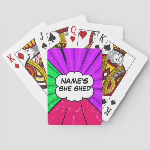 Change ALL Text Add Name She Shed Comic Pop Style  Poker Cards
