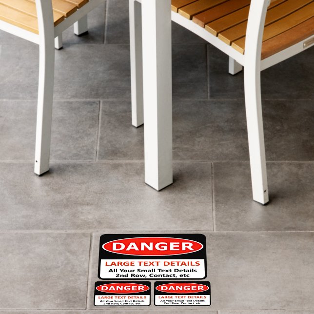 Change ALL TEXT Danger - Red Black White Signs 12" Floor Decals (Restaurant)