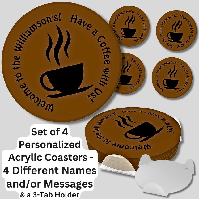 Change ALL Text Names Messages, Coffee Set 4 Round Coaster Set (Creator Uploaded)