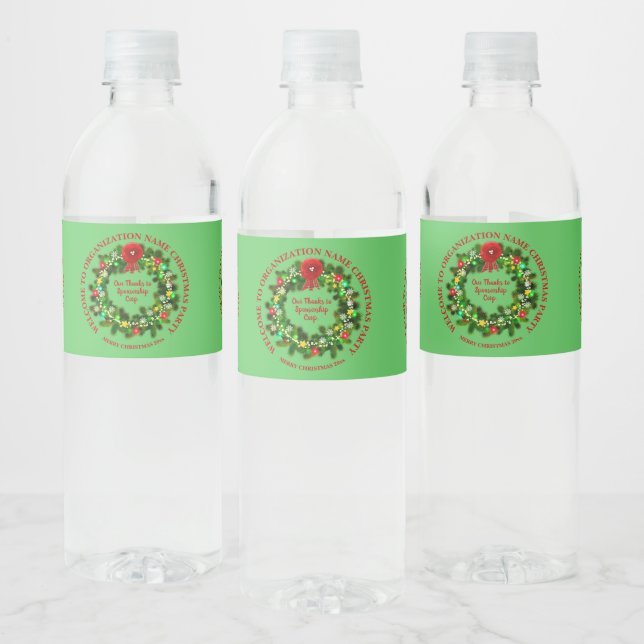 Change ALL Text Organization Christmas Party Water Bottle Label (Bottles)