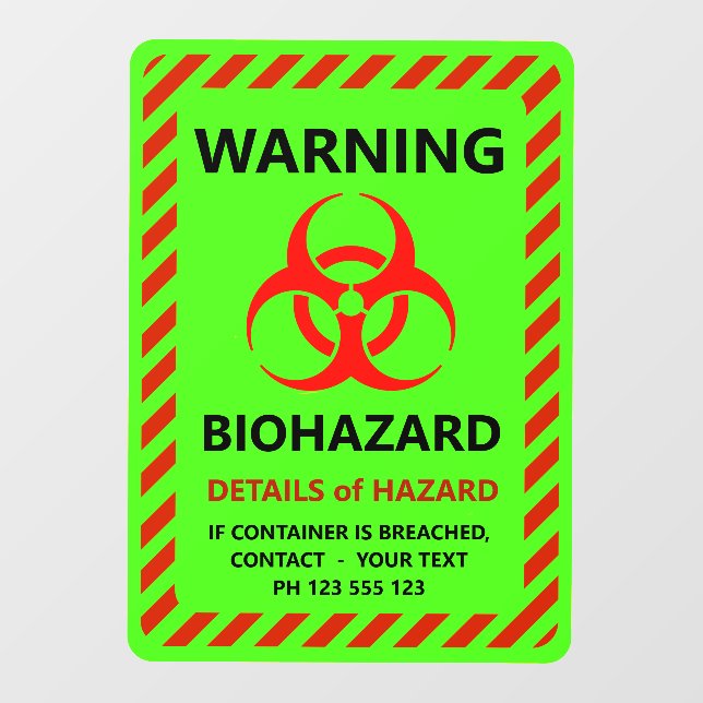 Change ALL TEXT Warning Red Green Biohazard Sign F Floor Decals (Front)