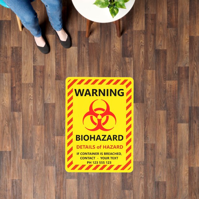 Change ALL TEXT Warning Red Yellow Biohazard Sign Floor Decals (Floor)
