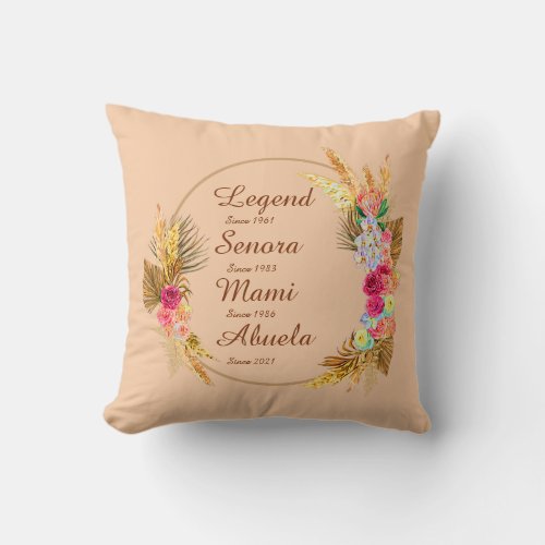 Change ANY Name Date Legend Senora Mami Abuela Throw Pillow