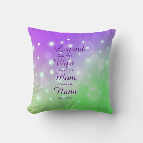 Change ANY Name Date Legend Wife Mom Nana Throw Pillow
