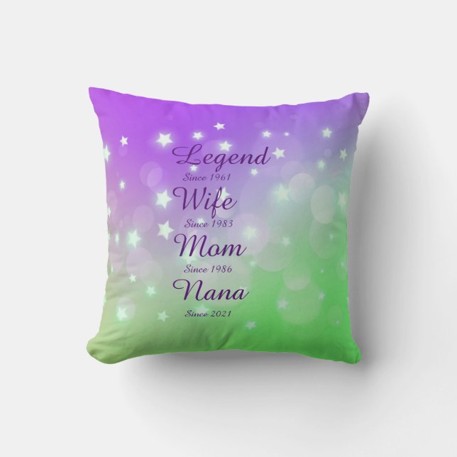 Change ANY Name Date Legend Wife Mom Nana Throw Pillow (Front)